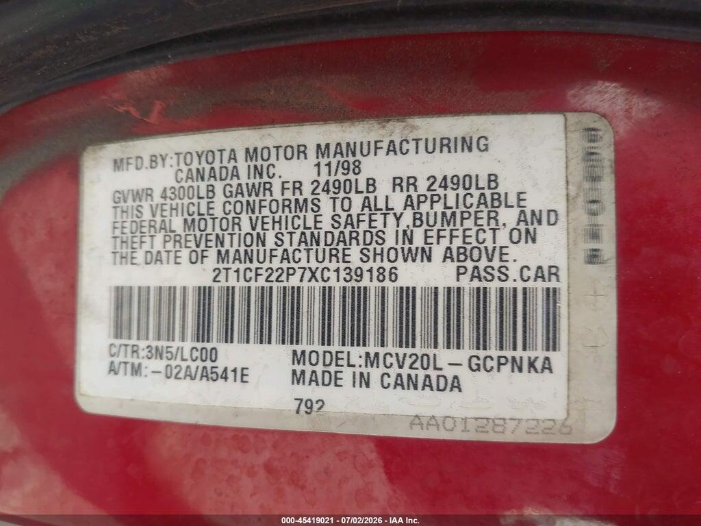2T1CF22P7XC139186 1999 TOYOTA CAMRY SOLARA photo no. 9