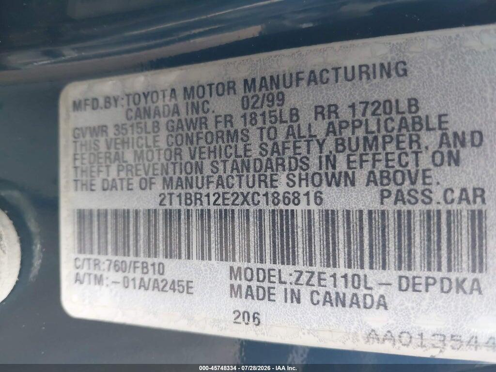 2T1BR12E2XC186816 1999 TOYOTA COROLLA photo no. 9