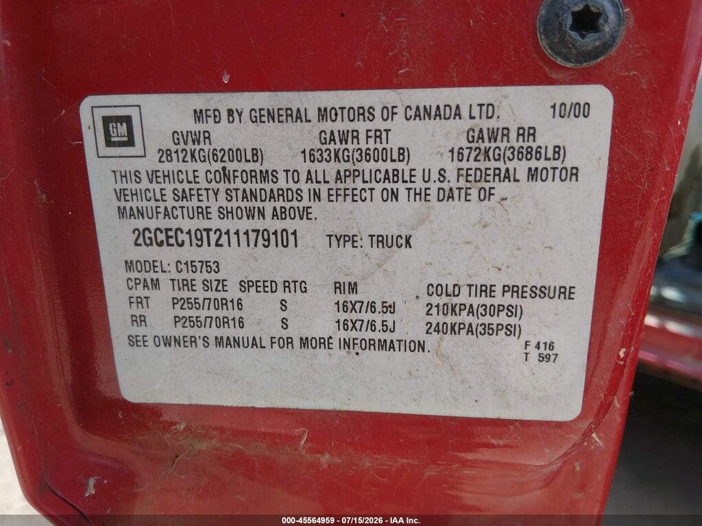 2GCEC19T211179101 2001 CHEVROLET SILVERADO 1500 photo no. 9
