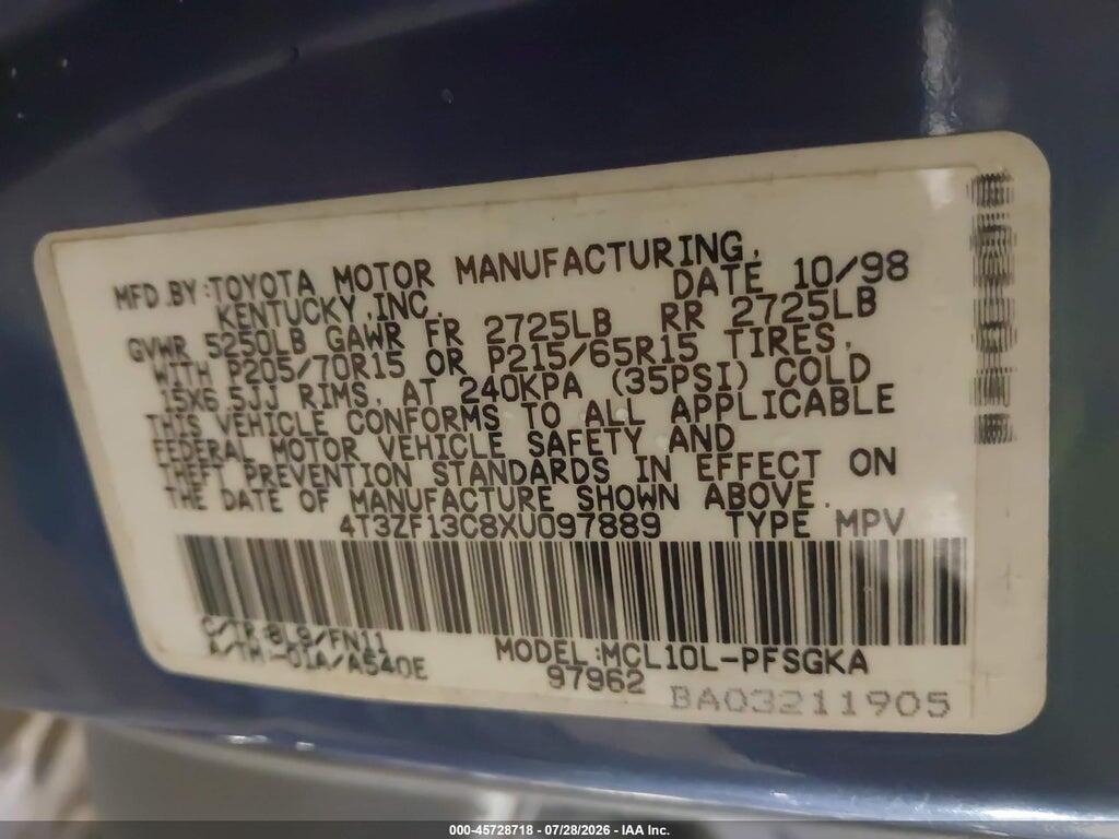 4T3ZF13C8XU097889 1999 TOYOTA SIENNA photo no. 9