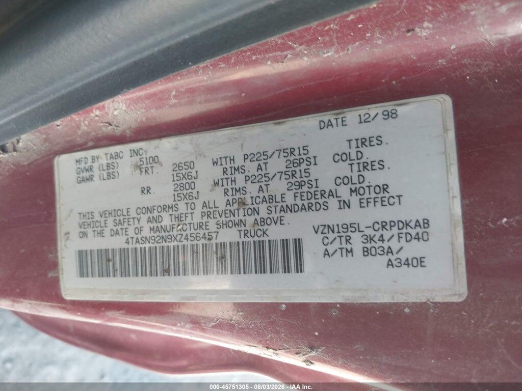 4TASN92N9XZ456457 1999 TOYOTA TACOMA photo no. 9