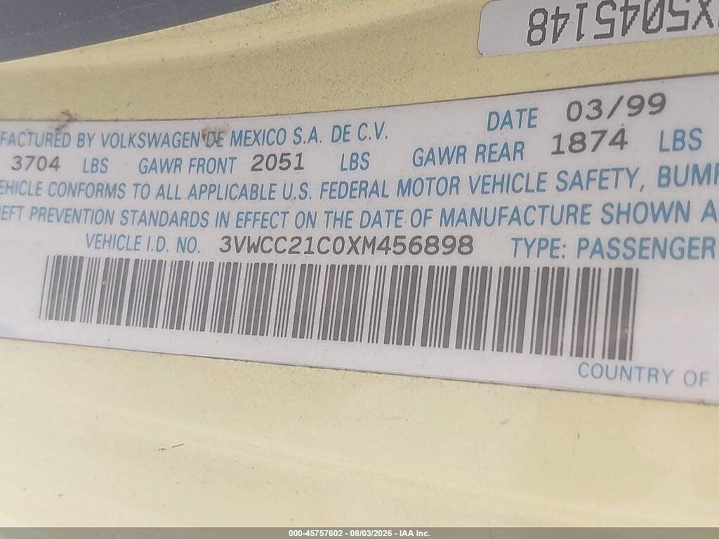 3VWCC21C0XM456898 1999 VOLKSWAGEN NEW BEETLE photo no. 9