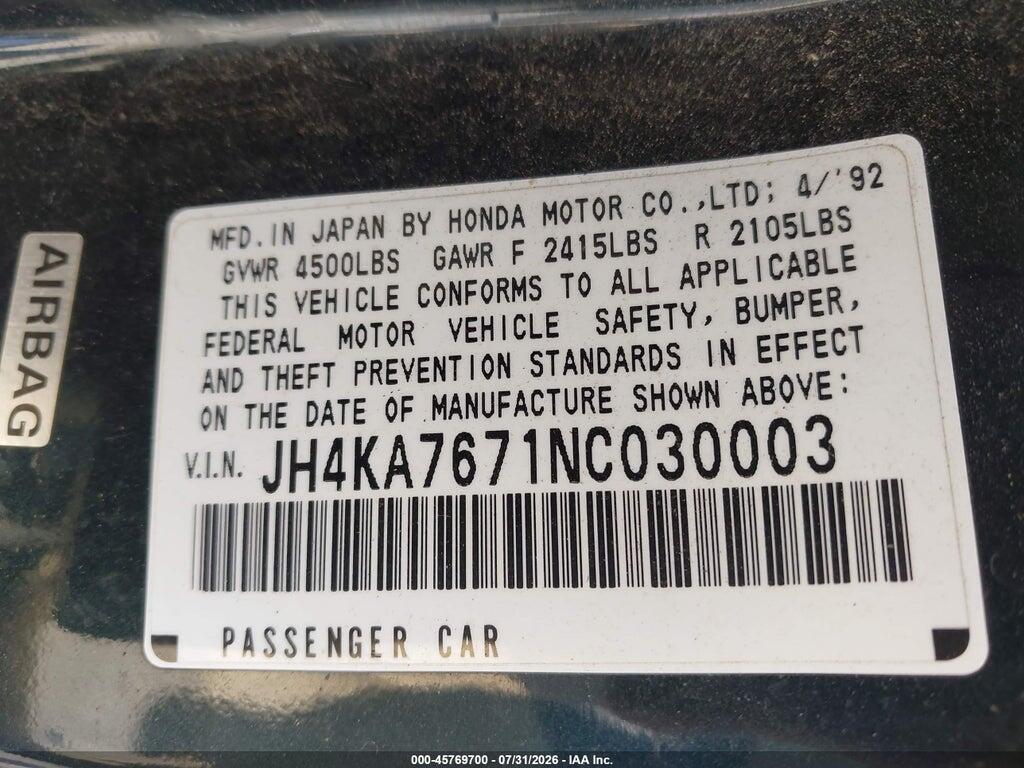 JH4KA7671NC030003 1992 ACURA LEGEND photo no. 9