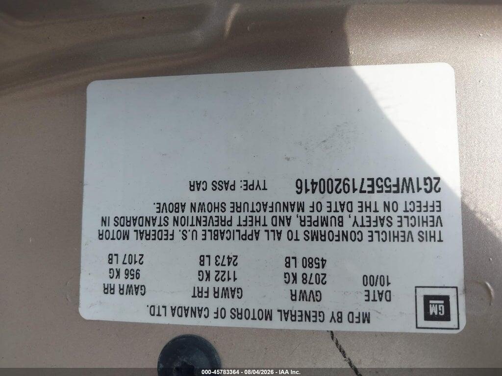 2G1WF55E719200416 2001 CHEVROLET IMPALA photo no. 9