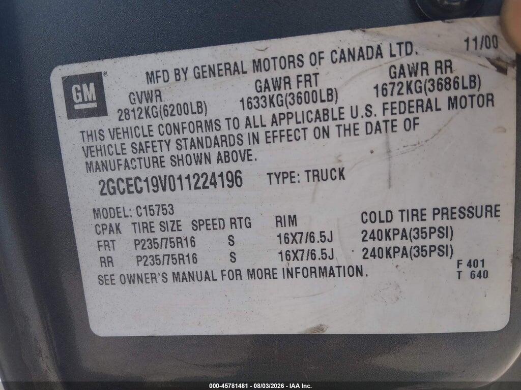 2GCEC19V011224196 2001 CHEVROLET SILVERADO 1500 photo no. 9