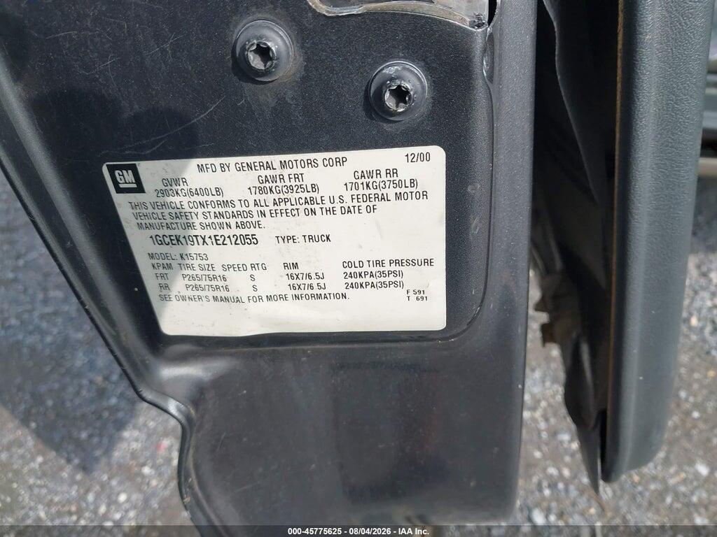 1GCEK19TX1E212055 2001 CHEVROLET SILVERADO 1500 photo no. 9