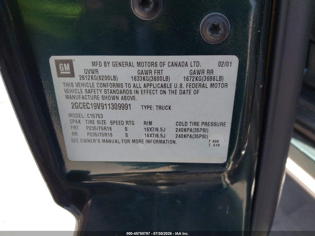 2GCEC19V911309991 2001 CHEVROLET SILVERADO 1500 photo no. 9