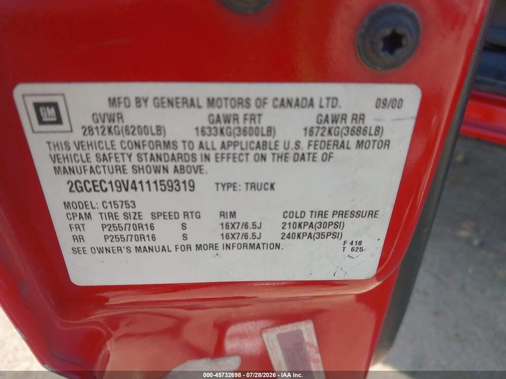 2GCEC19V411159319 2001 CHEVROLET SILVERADO 1500 photo no. 9