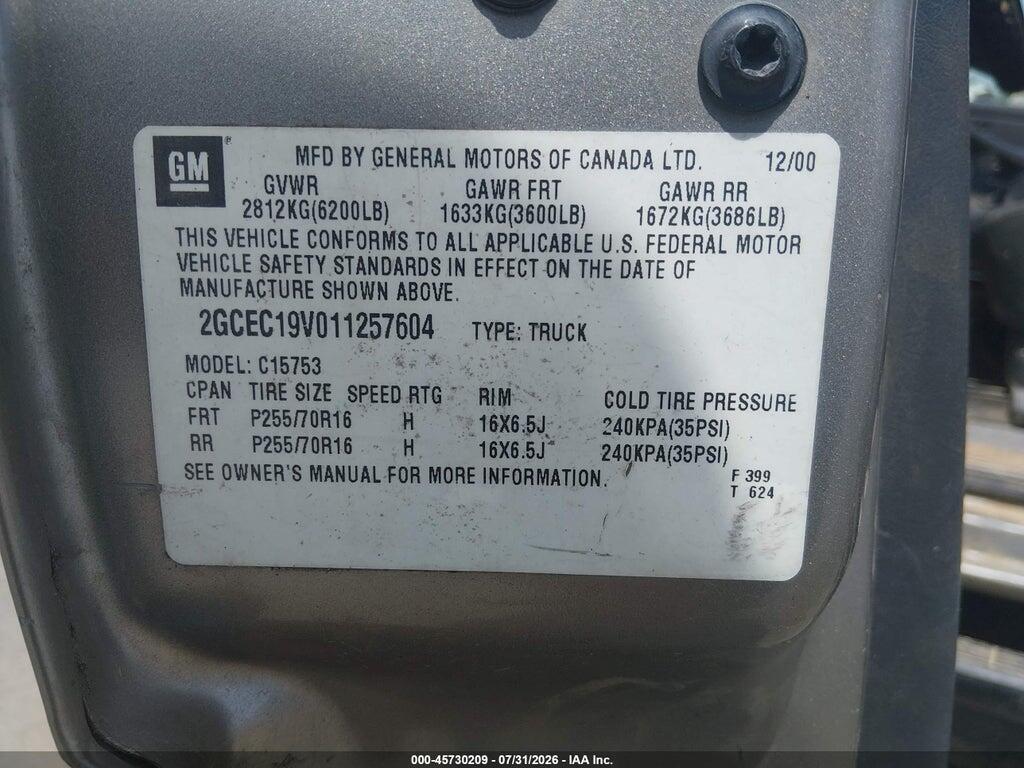 2GCEC19V011257604 2001 CHEVROLET SILVERADO 1500 photo no. 9