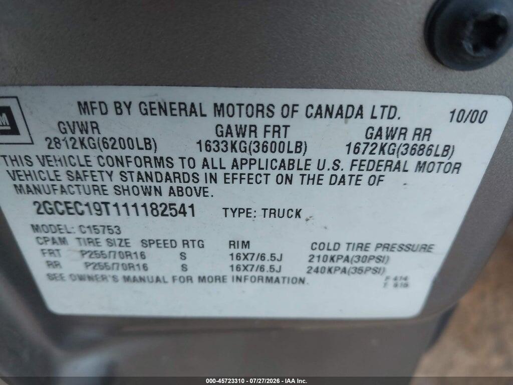 2GCEC19T111182541 2001 CHEVROLET SILVERADO 1500 photo no. 9