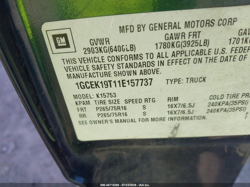 1GCEK19T11E157737 2001 CHEVROLET SILVERADO 1500 photo no. 9