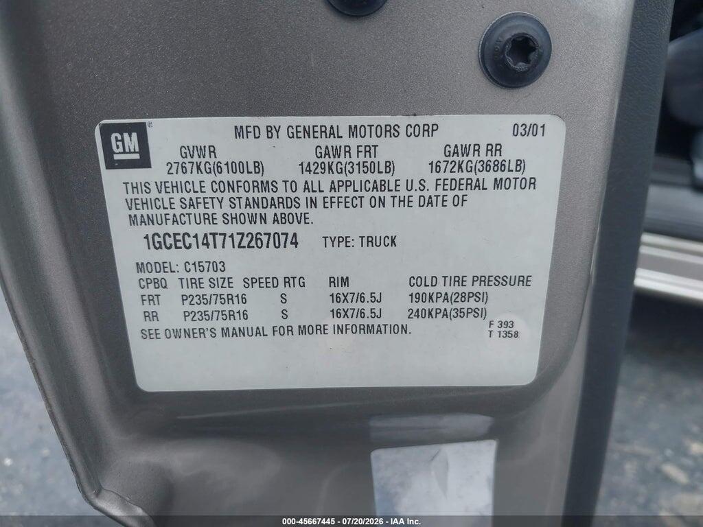 1GCEC14T71Z267074 2001 CHEVROLET SILVERADO 1500 photo no. 9