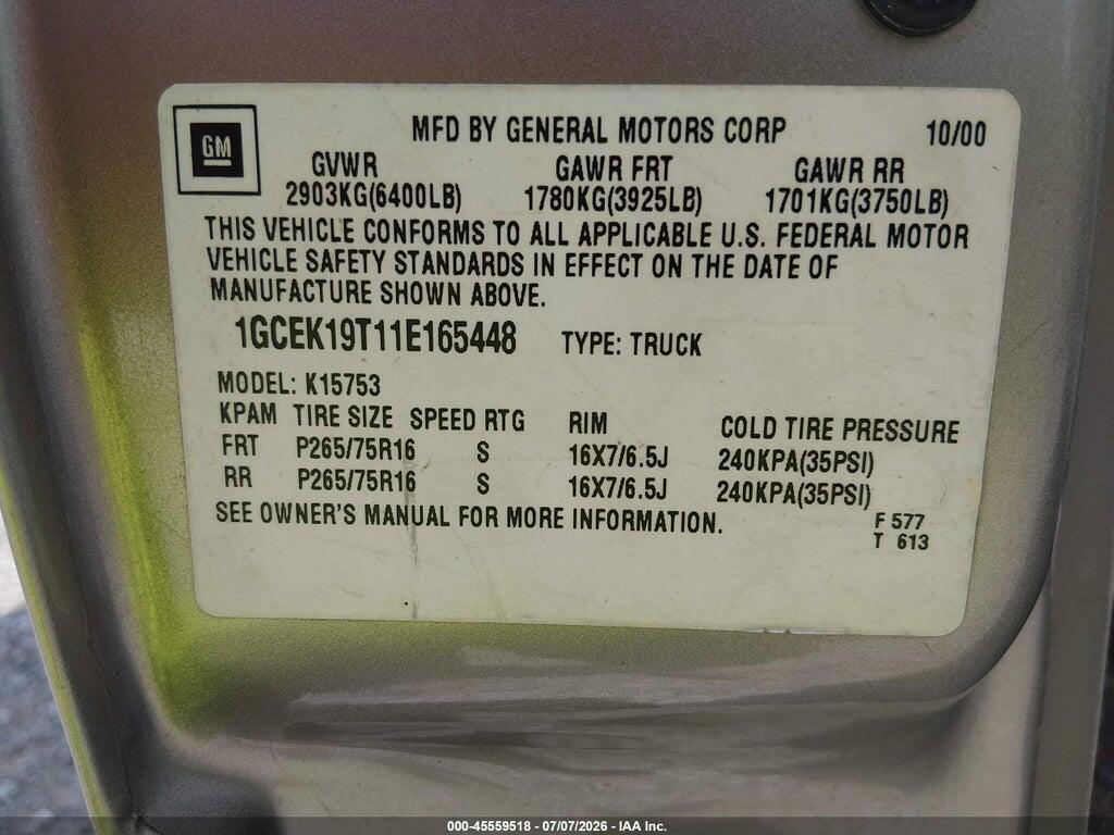 1GCEK19T11E165448 2001 CHEVROLET SILVERADO 1500 photo no. 9