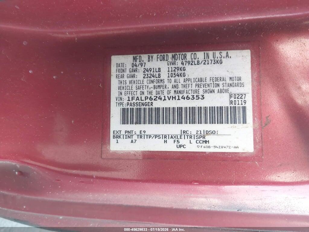 1FALP6241VH146353 1997 FORD THUNDERBIRD photo no. 9