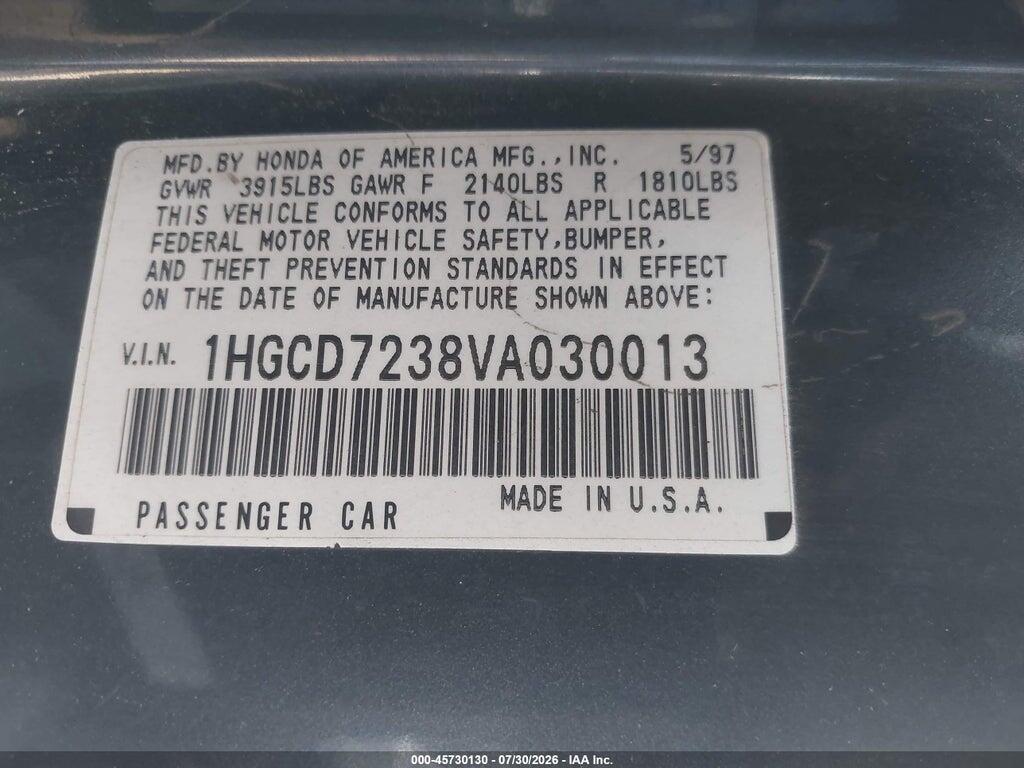 1HGCD7238VA030013 1997 HONDA ACCORD photo no. 9