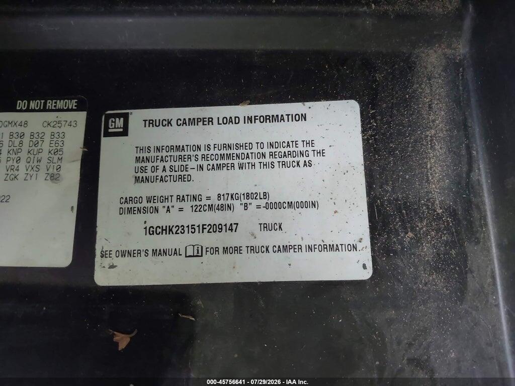 1GCHK23151F209147 2001 CHEVROLET SILVERADO 2500HD photo no. 9
