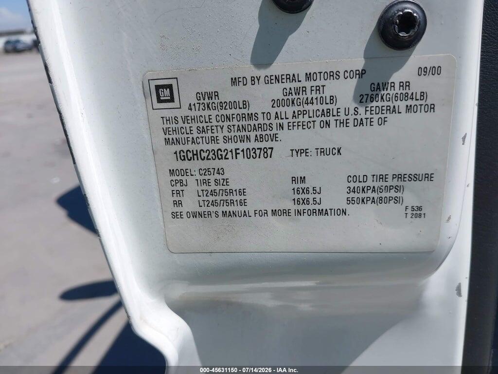 1GCHC23G21F103787 2001 CHEVROLET SILVERADO 2500HD photo no. 9