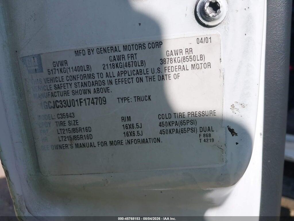 1GCJC33U01F174709 2001 CHEVROLET SILVERADO 3500 photo no. 9