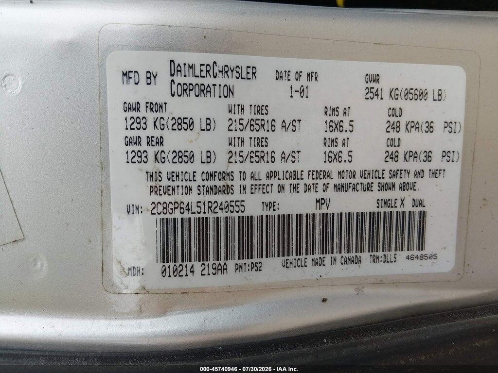 2C8GP64L51R240555 2001 CHRYSLER TOWN & COUNTRY photo no. 9