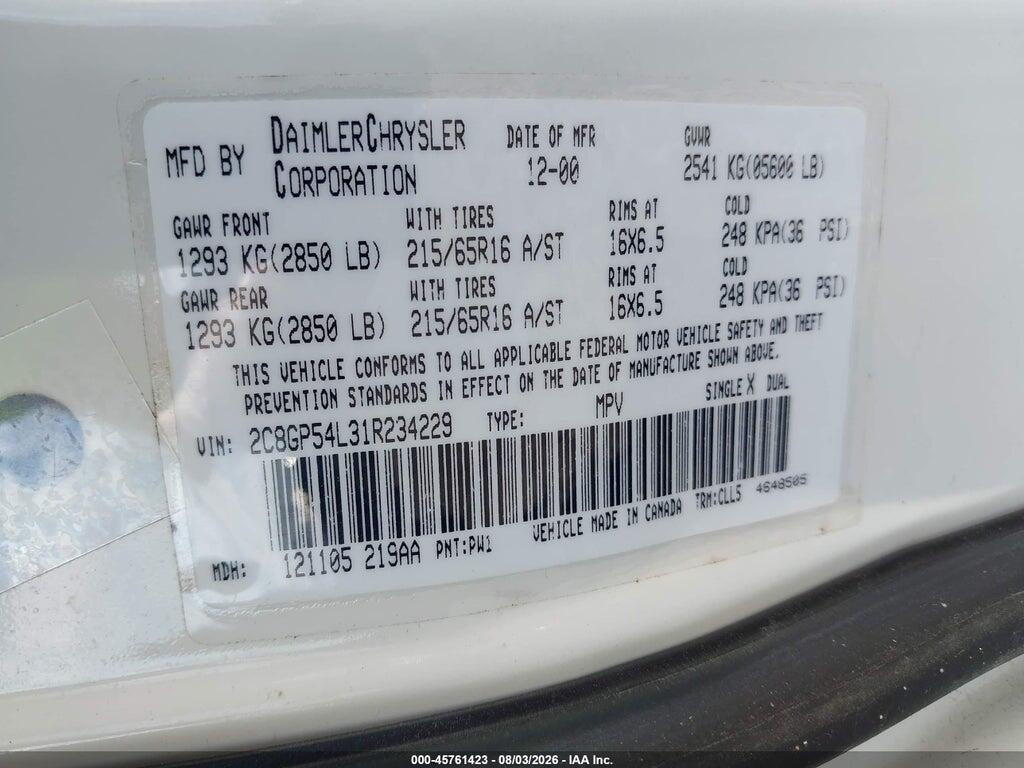 2C8GP54L31R234229 2001 CHRYSLER TOWN & COUNTRY photo no. 9