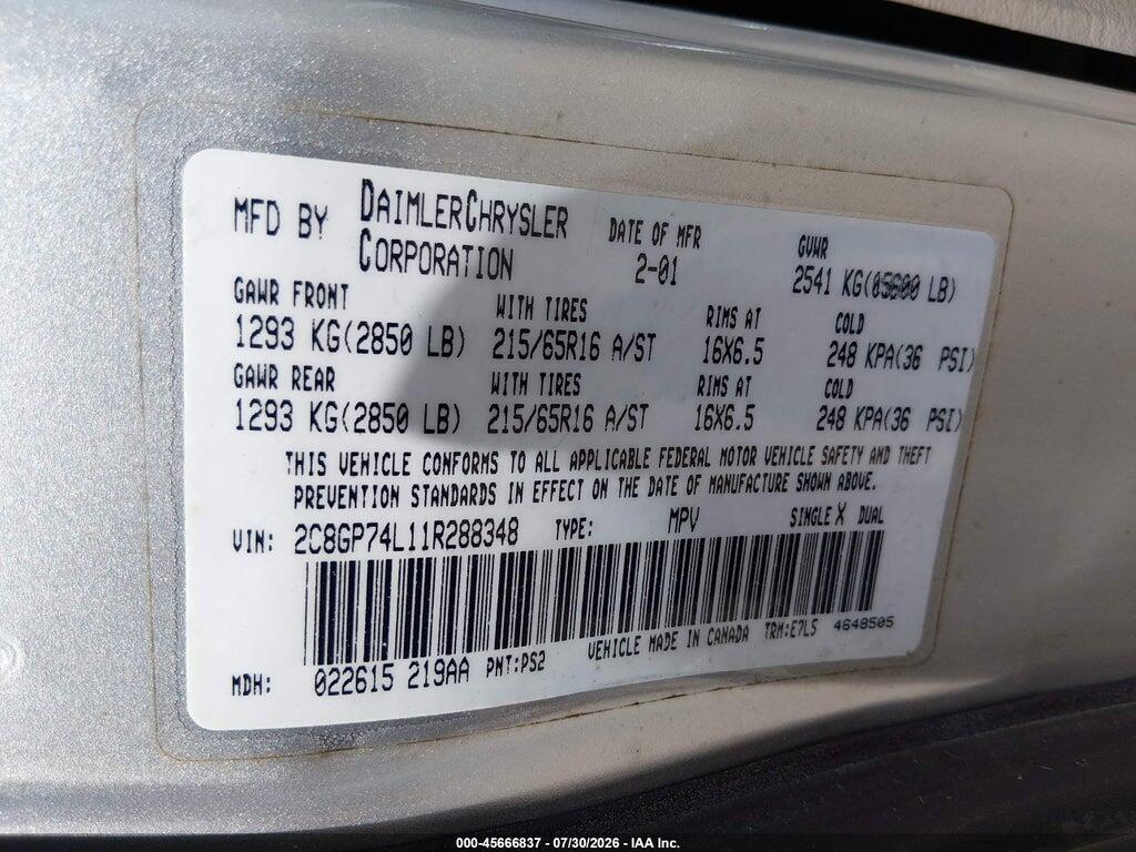 2C8GP74L11R288348 2001 CHRYSLER TOWN & COUNTRY photo no. 9