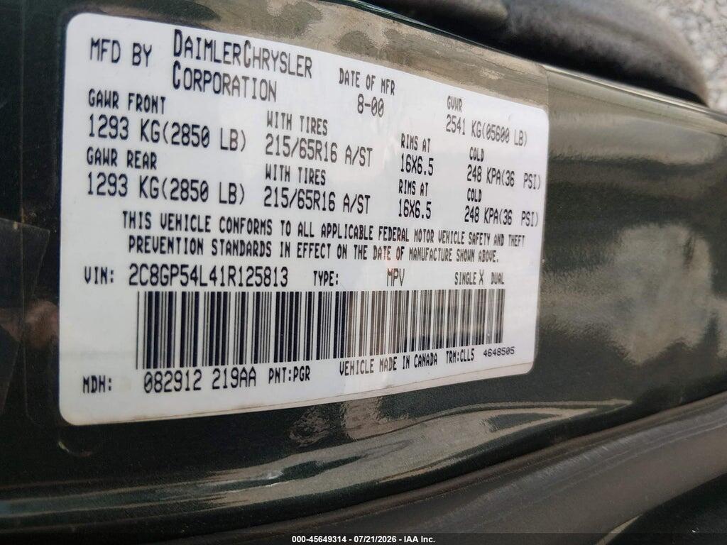 2C8GP54L41R125813 2001 CHRYSLER TOWN & COUNTRY photo no. 9