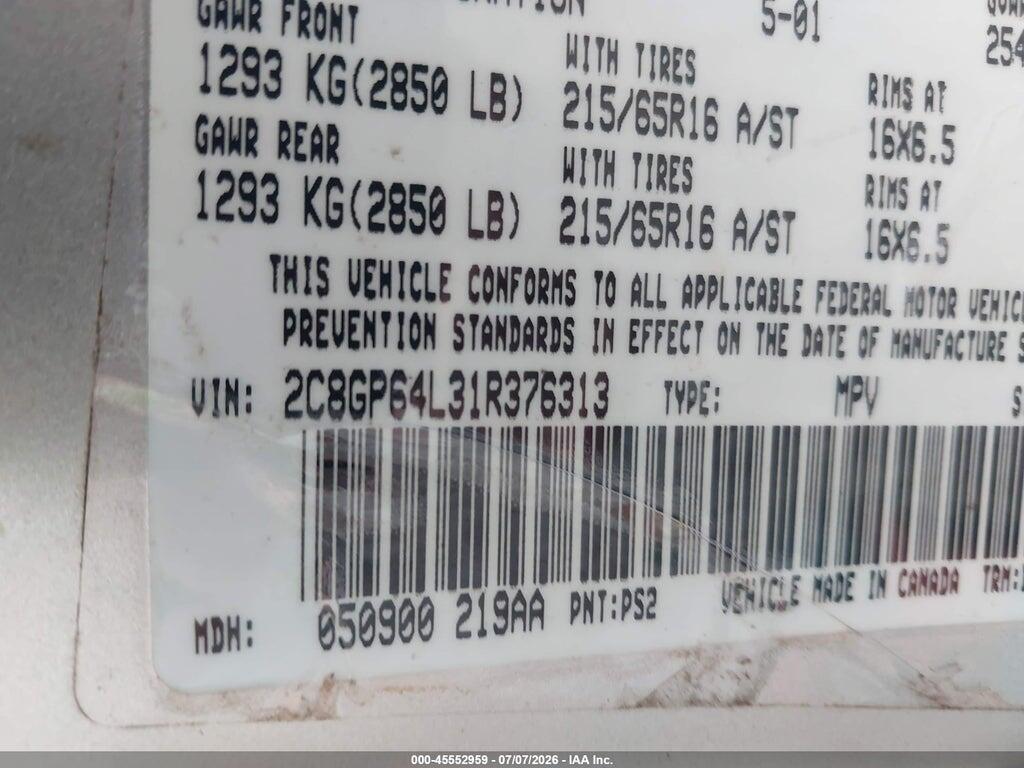 2C8GP64L31R376313 2001 CHRYSLER TOWN & COUNTRY photo no. 9