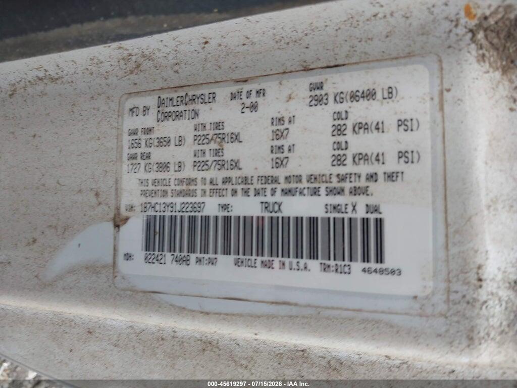 1B7HC13Y91J223697 2001 DODGE RAM 1500 photo no. 9