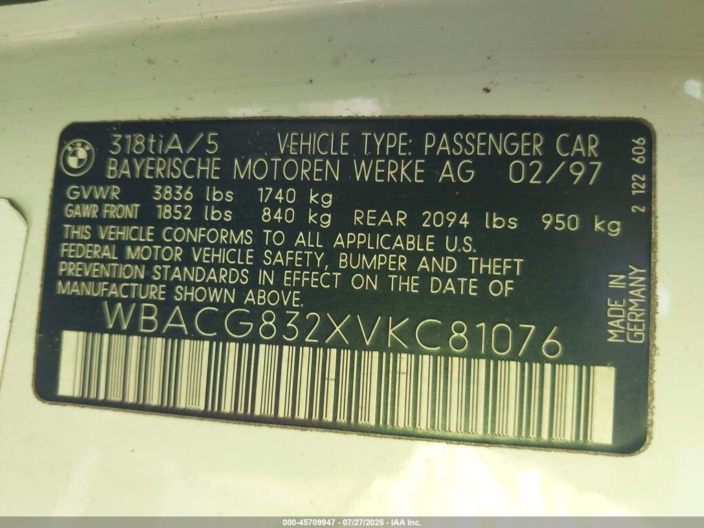WBACG832XVKC81076 1997 BMW 318TI photo no. 9