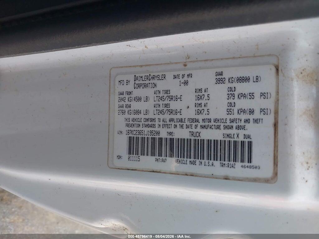 1B7KC23651J195200 2001 DODGE RAM 2500 photo no. 9