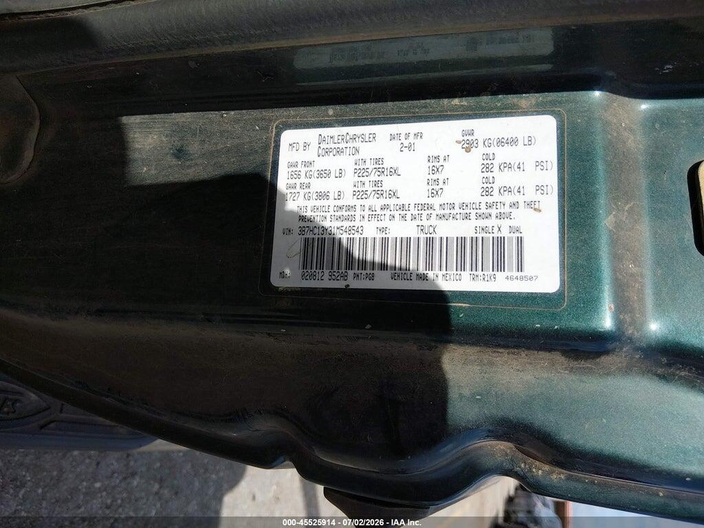 3B7HC13Y31M548543 2001 DODGE RAM 1500 photo no. 9