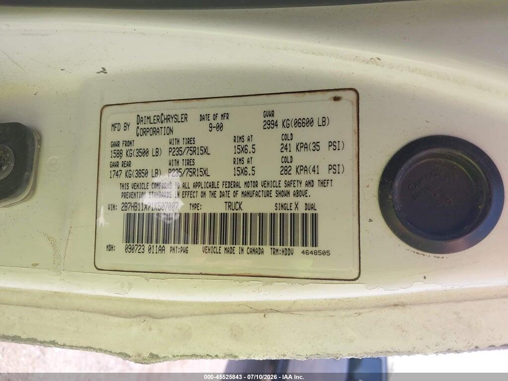 2B7HB11X71K507007 2001 DODGE RAM VAN 1500 photo no. 9