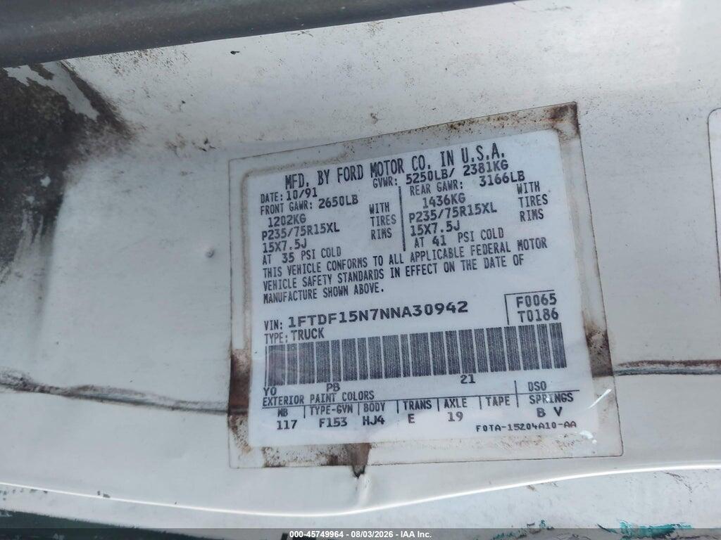 1FTDF15N7NNA30942 1992 FORD F150 photo no. 9