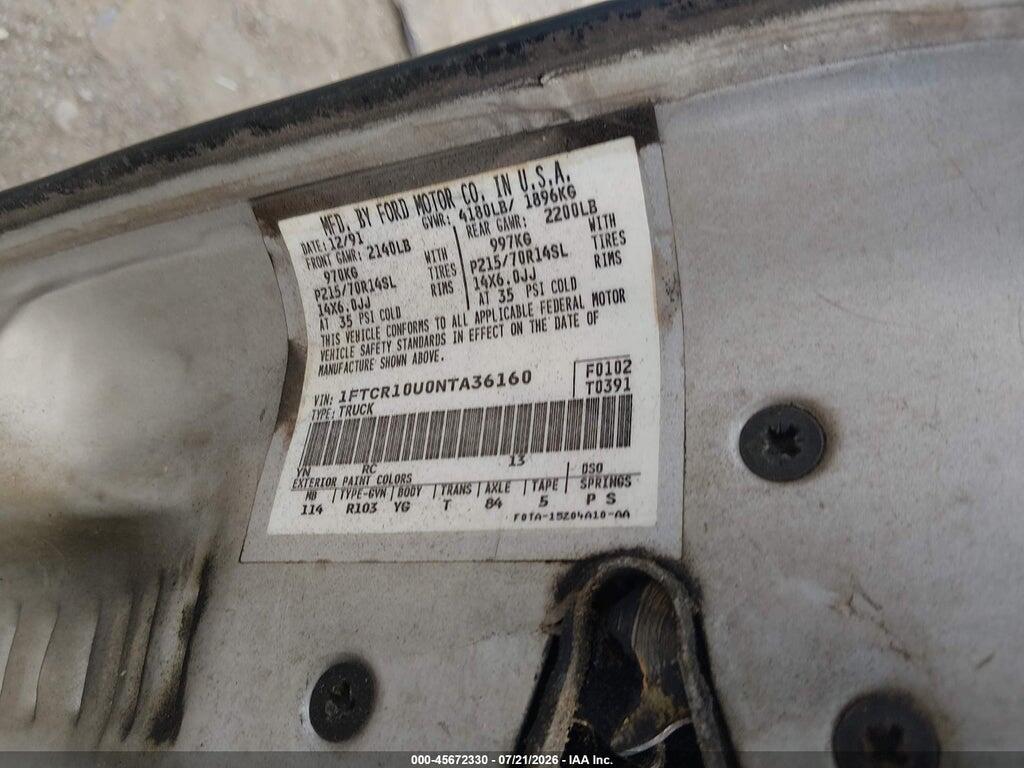 1FTCR10U0NTA36160 1992 FORD RANGER photo no. 9