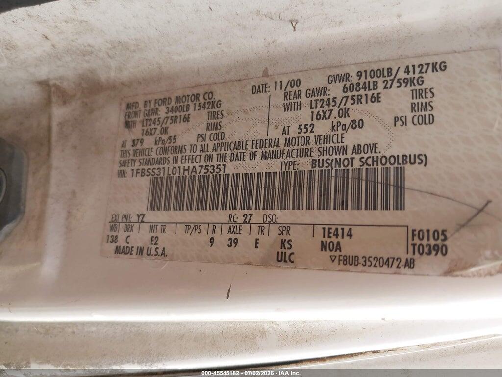 1FBSS31L01HA75351 2001 FORD E-350 SUPER DUTY photo no. 9