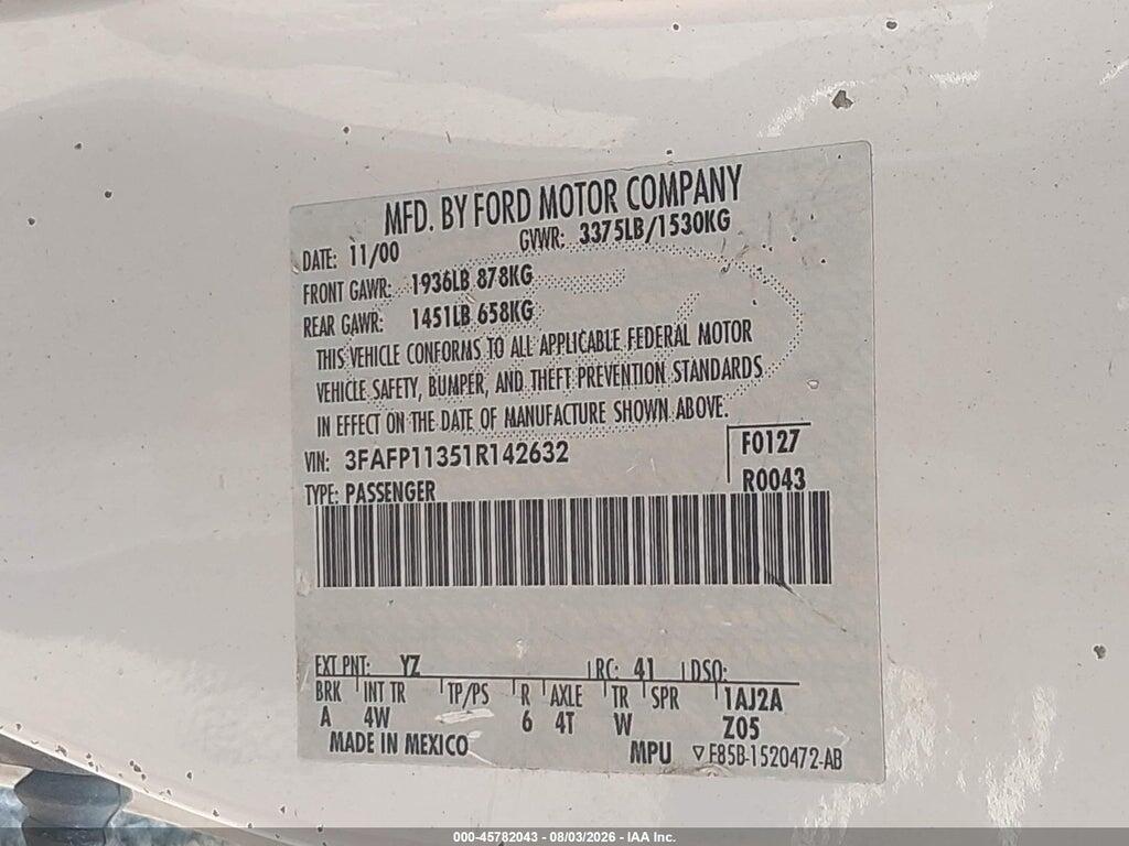 3FAFP11351R142632 2001 FORD ESCORT photo no. 9