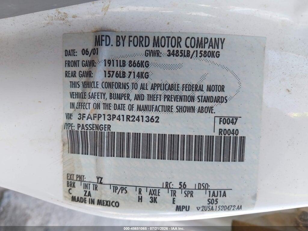 3FAFP13P41R241362 2001 FORD ESCORT photo no. 9