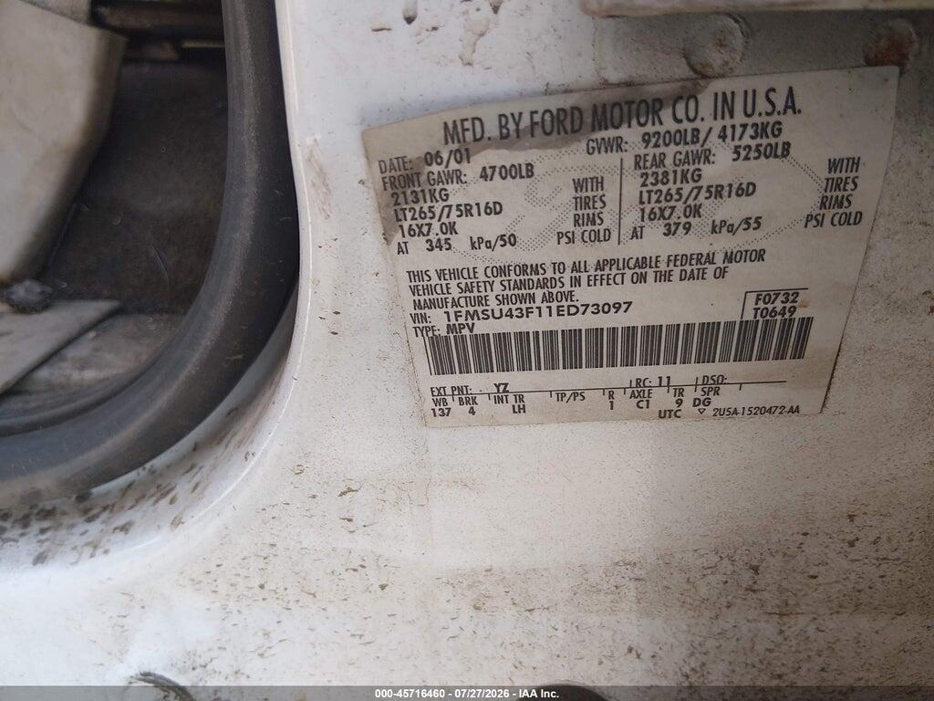 1FMSU43F11ED73097 2001 FORD EXCURSION photo no. 9