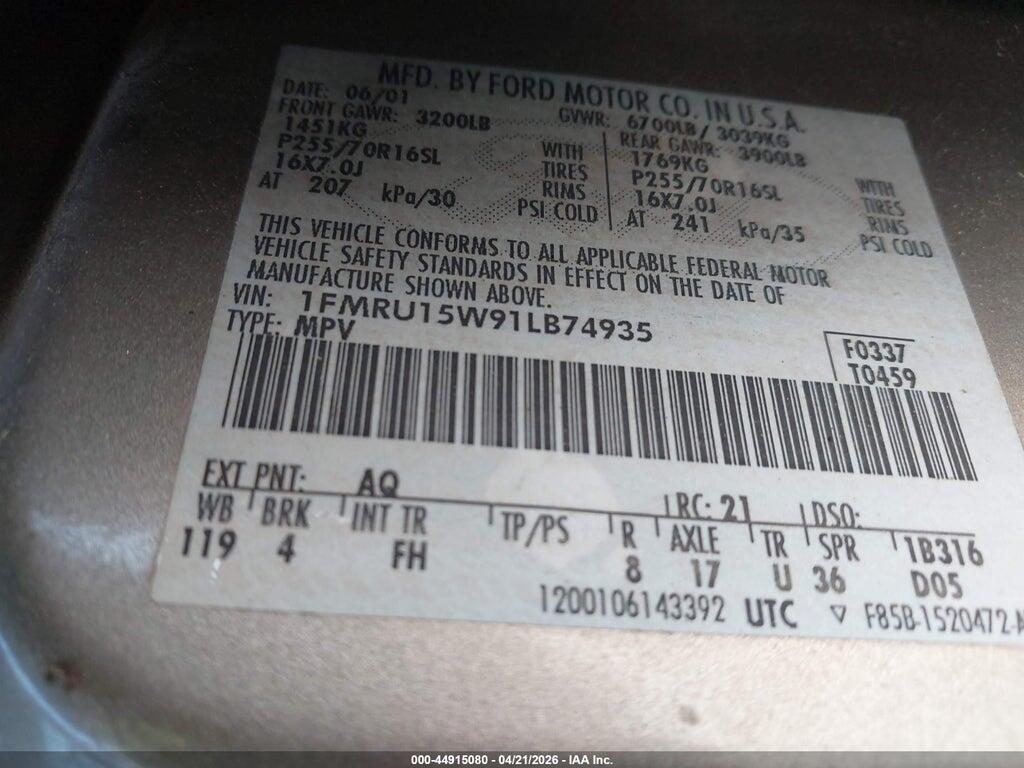 1FMRU15W91LB74935 2001 FORD EXPEDITION photo no. 9