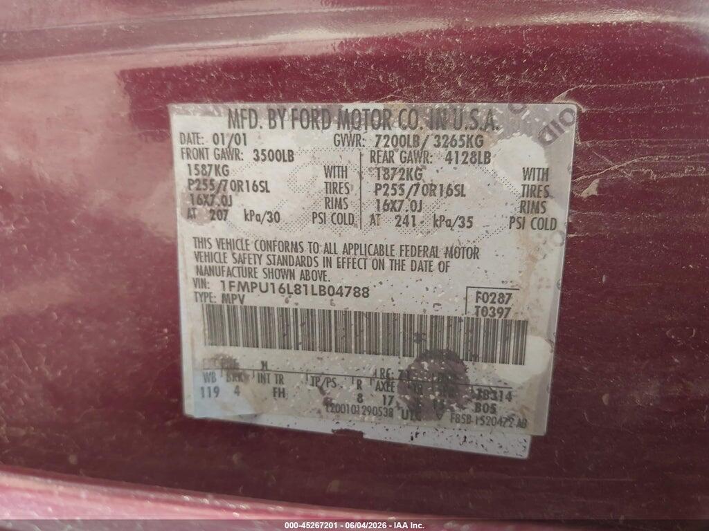 1FMPU16L81LB04788 2001 FORD EXPEDITION photo no. 9