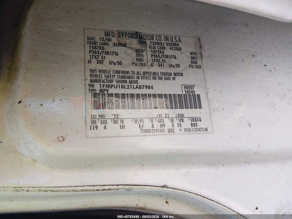 1FMPU18L21LA87984 2001 FORD EXPEDITION photo no. 9