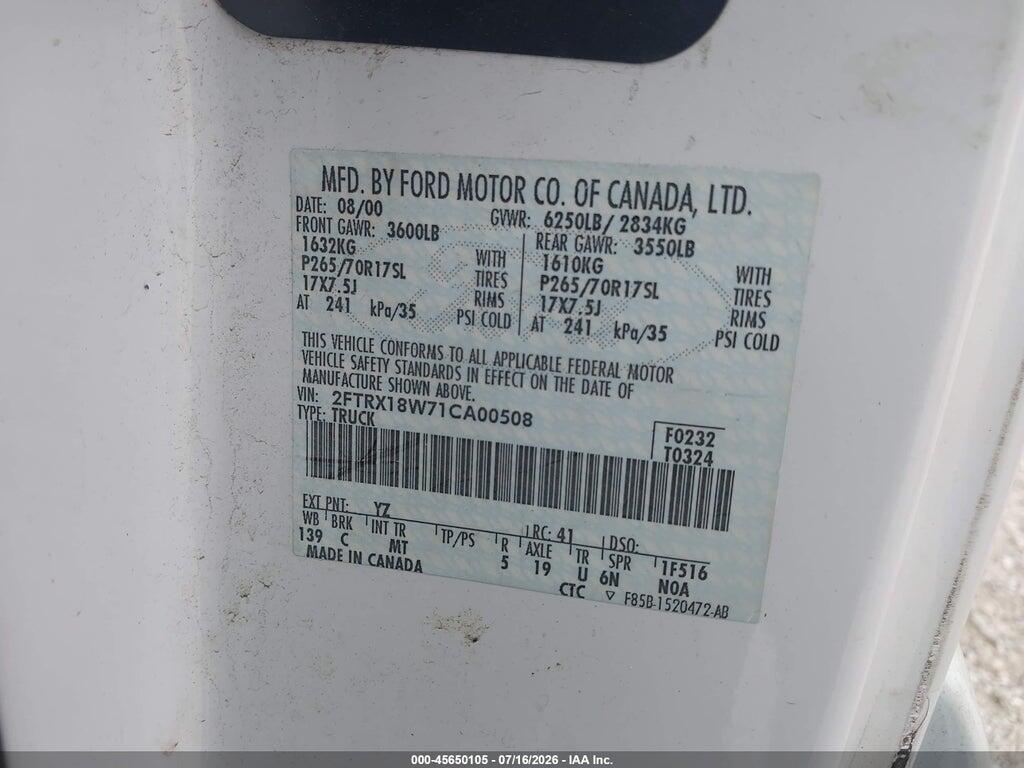 2FTRX18W71CA00508 2001 FORD F-150 photo no. 9