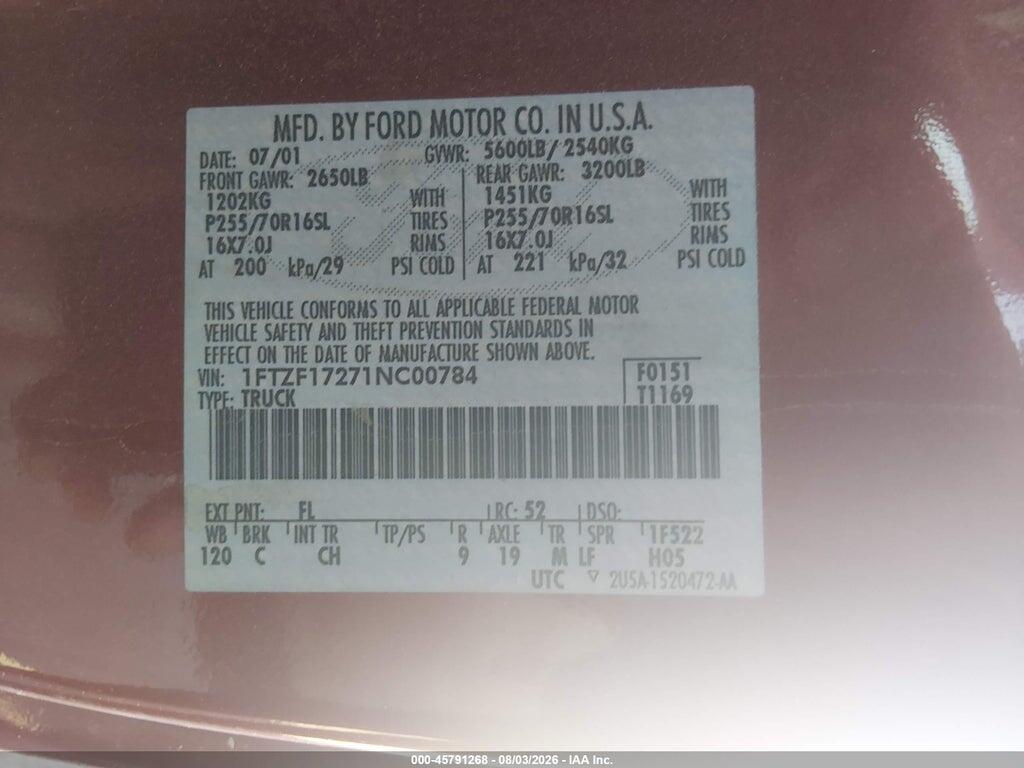1FTZF17271NC00784 2001 FORD F-150 photo no. 9