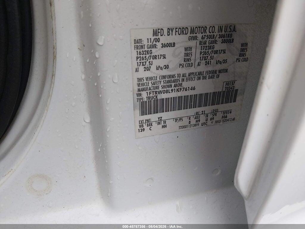 1FTRW08L91KF76146 2001 FORD F-150 photo no. 9