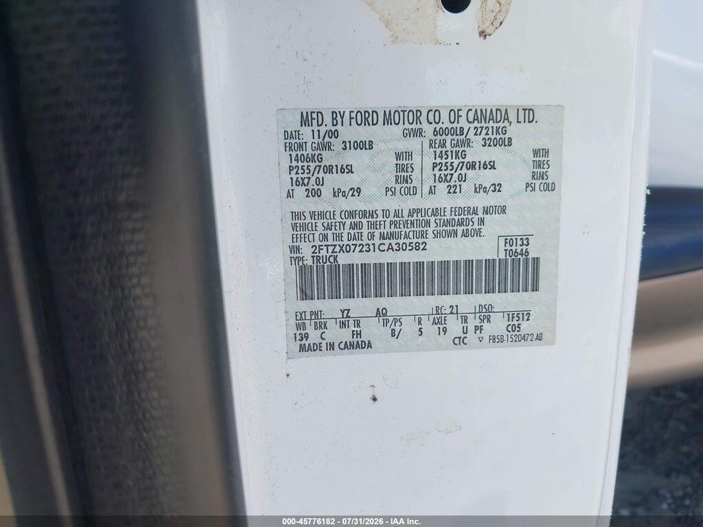 2FTZX07231CA30582 2001 FORD F-150 photo no. 9