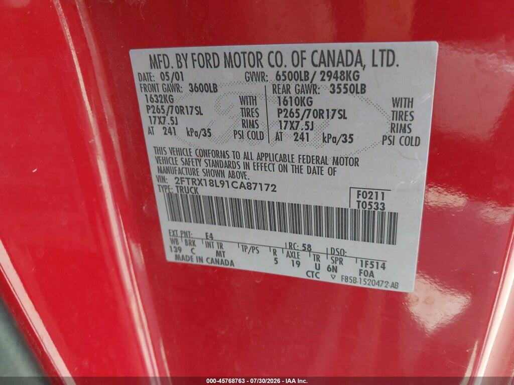 2FTRX18L91CA87172 2001 FORD F-150 photo no. 9