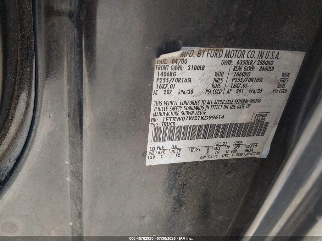 1FTRW07W21KD99614 2001 FORD F-150 photo no. 9
