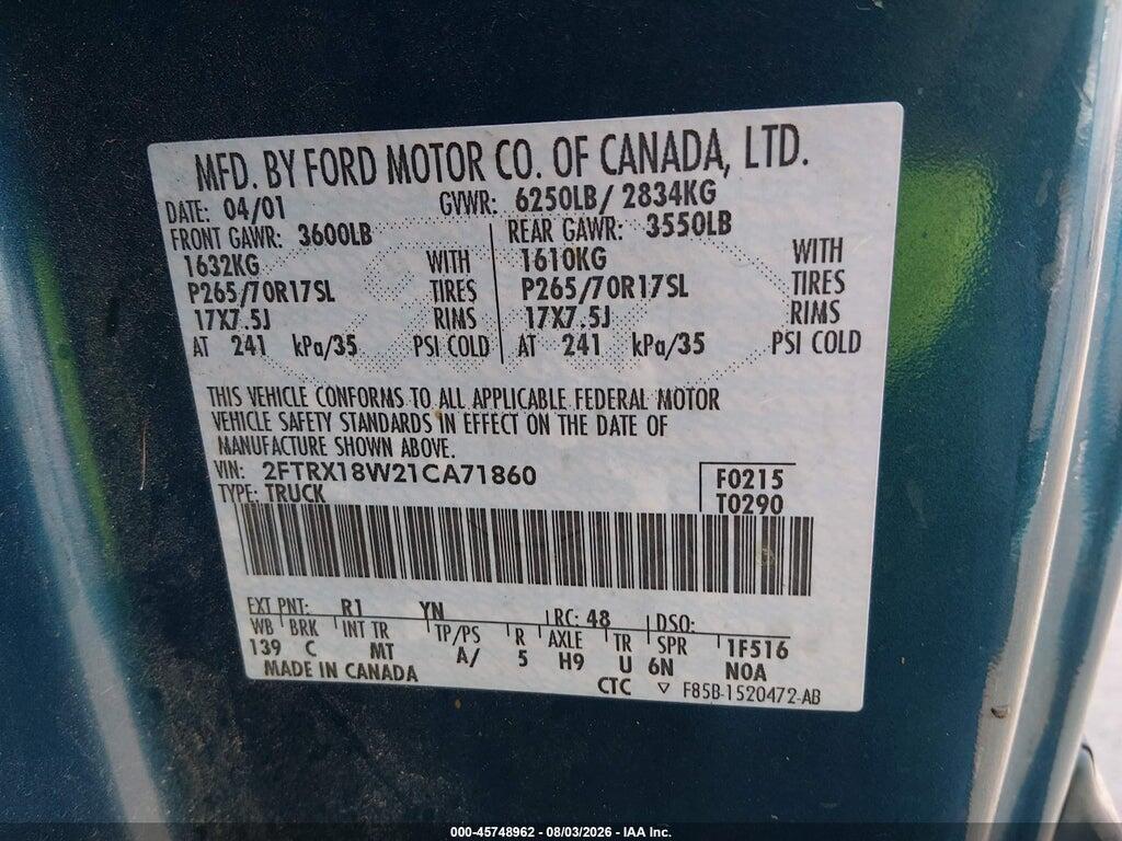 2FTRX18W21CA71860 2001 FORD F-150 photo no. 9