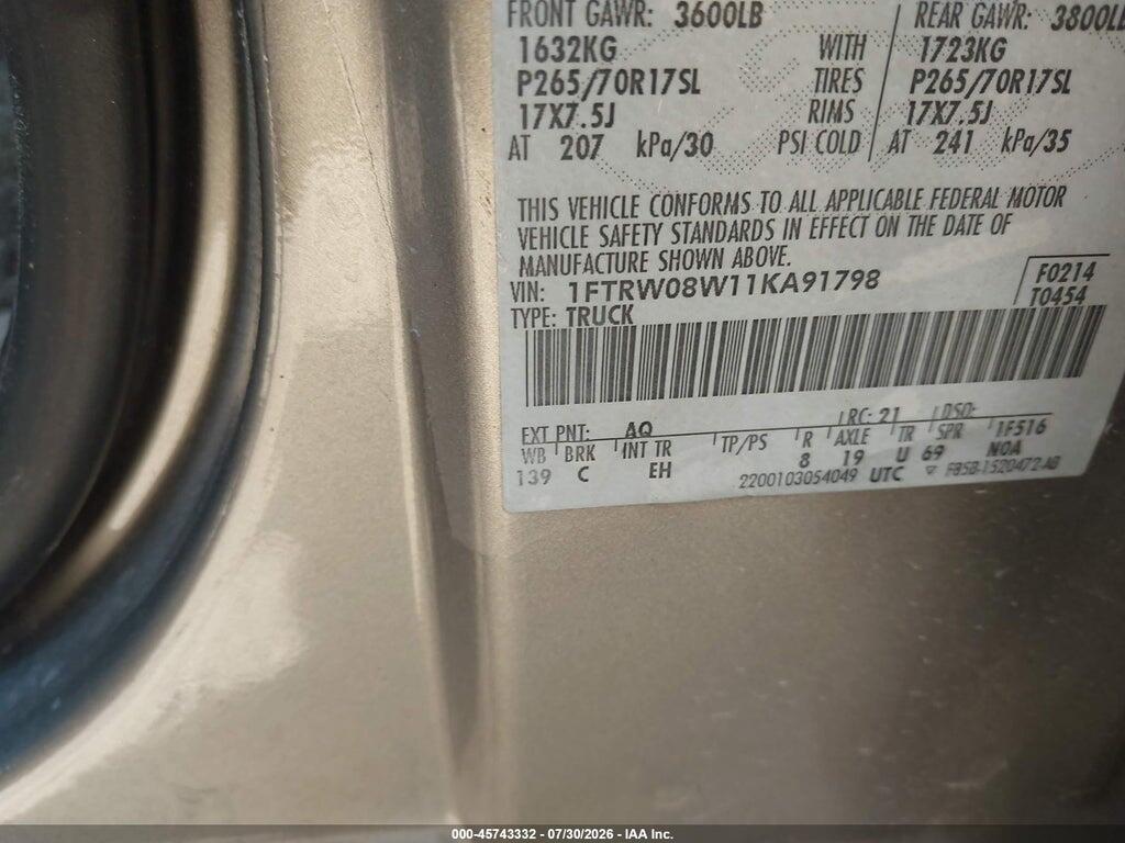 1FTRW08W11KA91798 2001 FORD F-150 photo no. 9