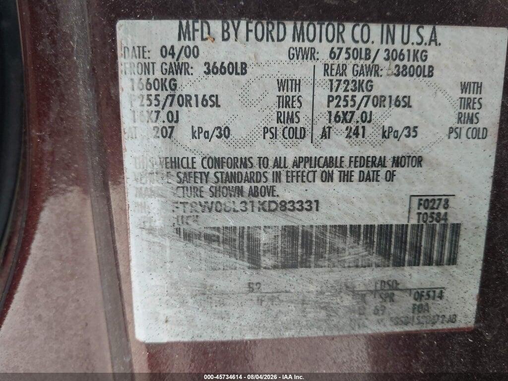 1FTRW08L31KD83331 2001 FORD F-150 photo no. 9